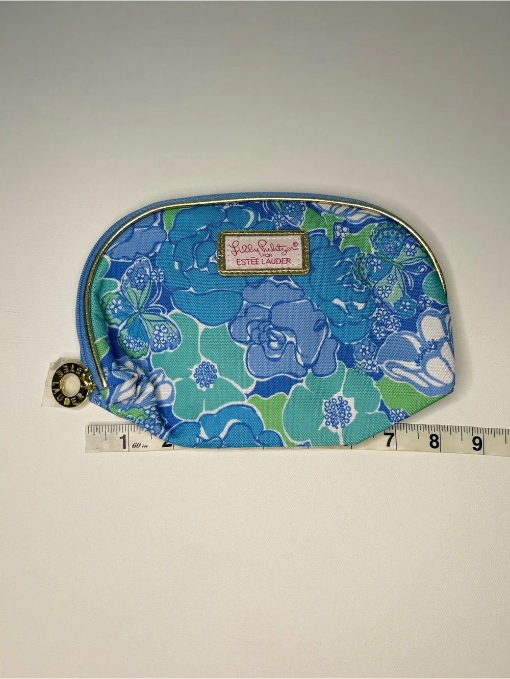 Lilly Pulitzer x Estee Lauder Blue Floral Butterfly Cosmetic Makeup Bag Pouch